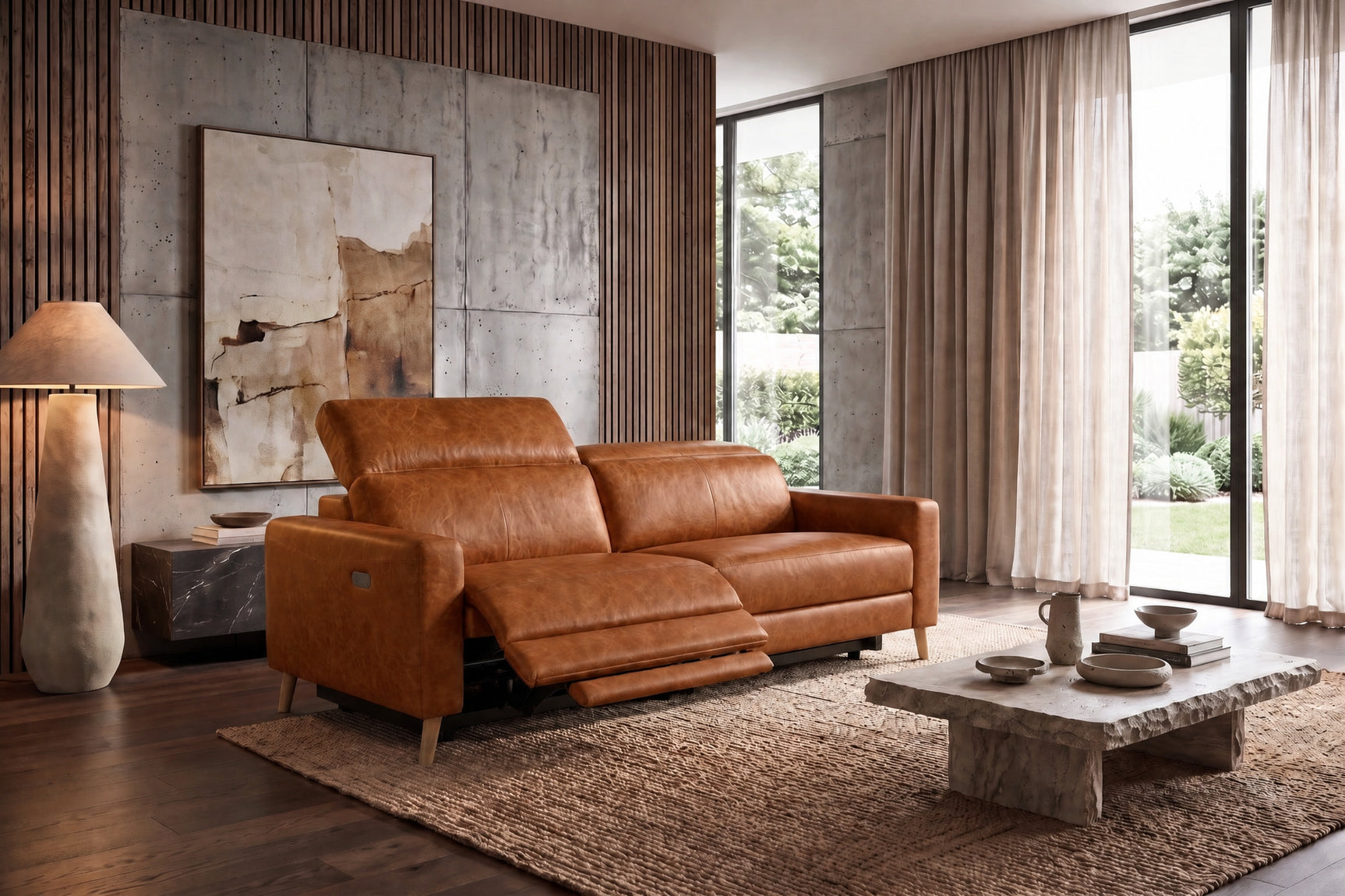 Elodie Distressed Italian Aniline Leather Dual Recliner Sofa