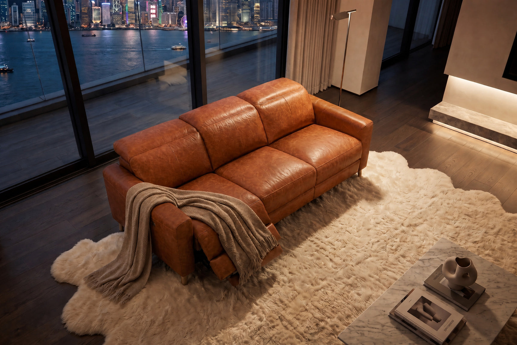 Elodie Distressed Italian Aniline Leather Dual Recliner Sofa