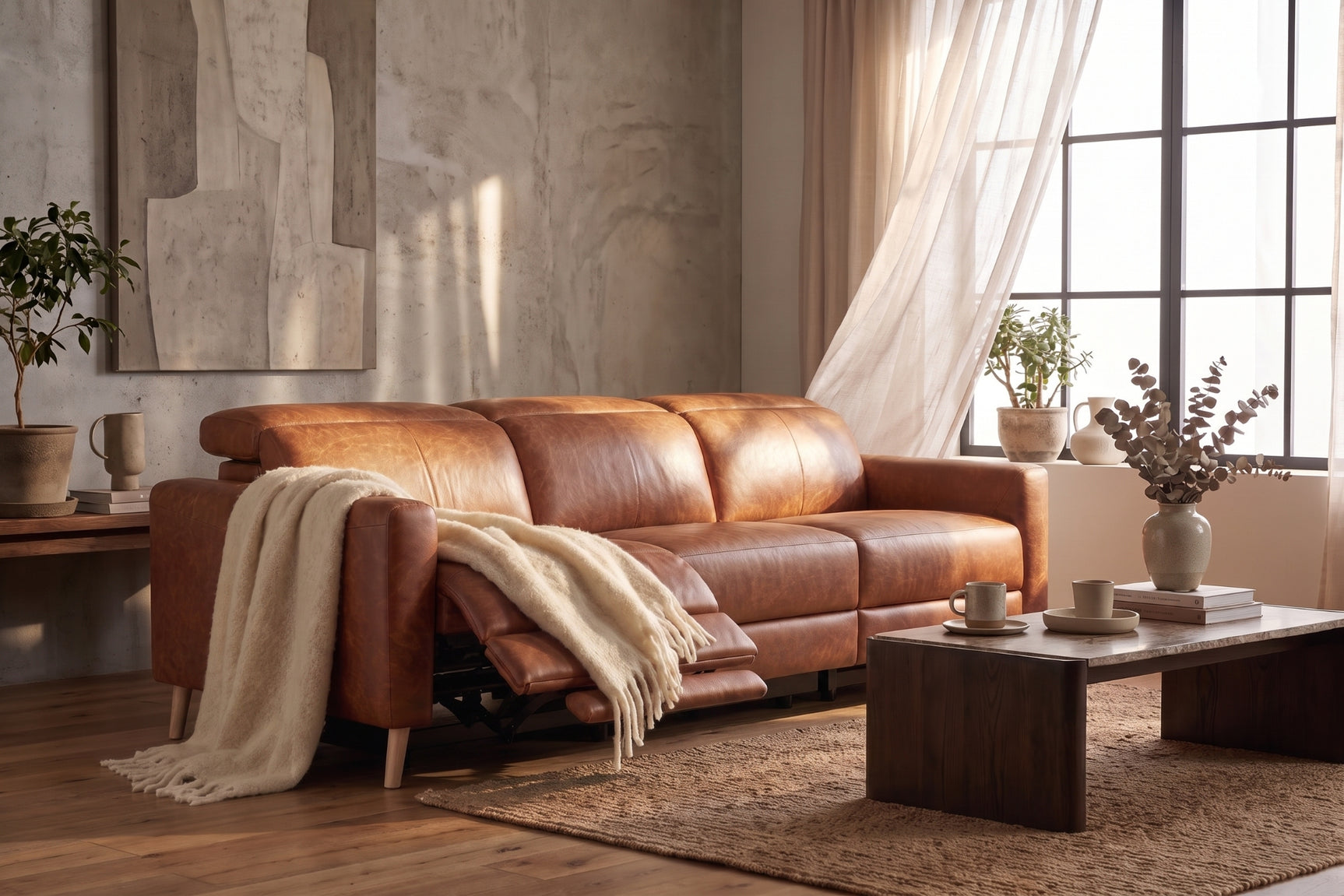 Elodie Distressed Italian Aniline Leather Dual Recliner Sofa