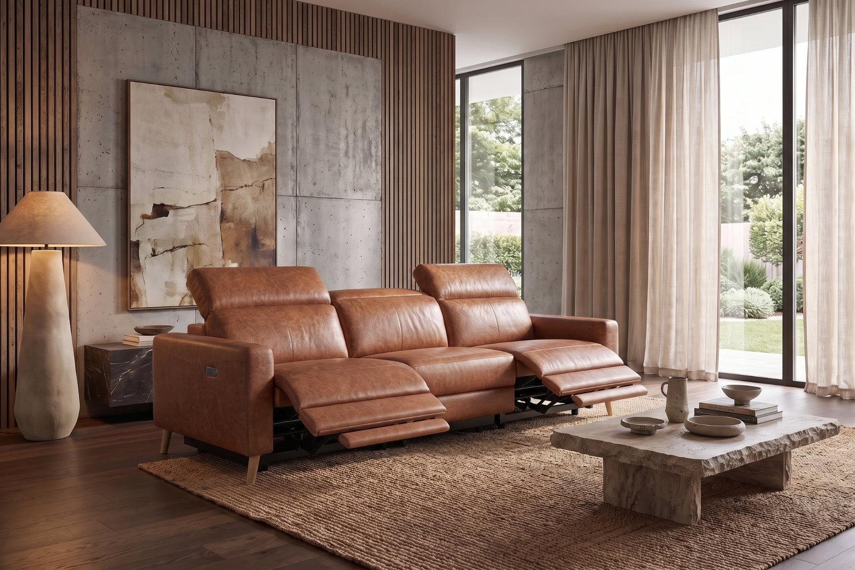 Elodie Distressed Italian Aniline Leather Dual Recliner Sofa