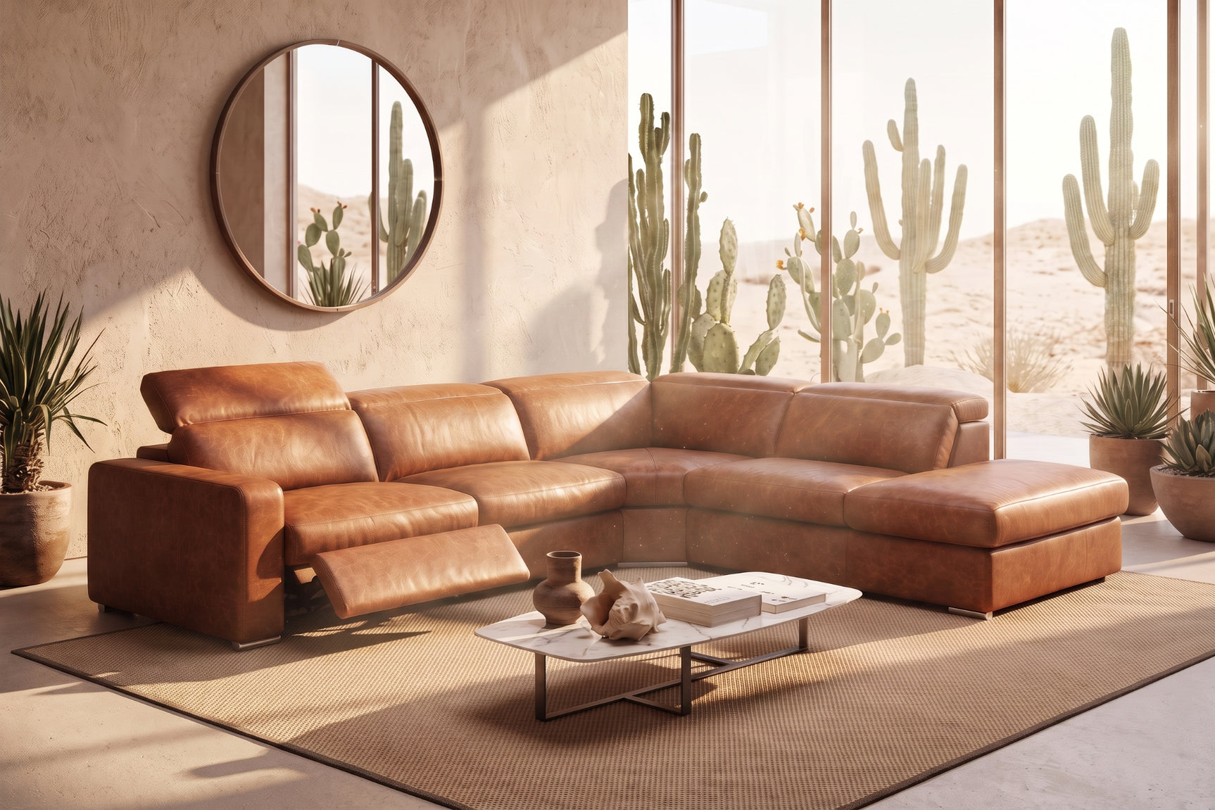 Clara Distressed Leather Recliner Sectional Sofa
