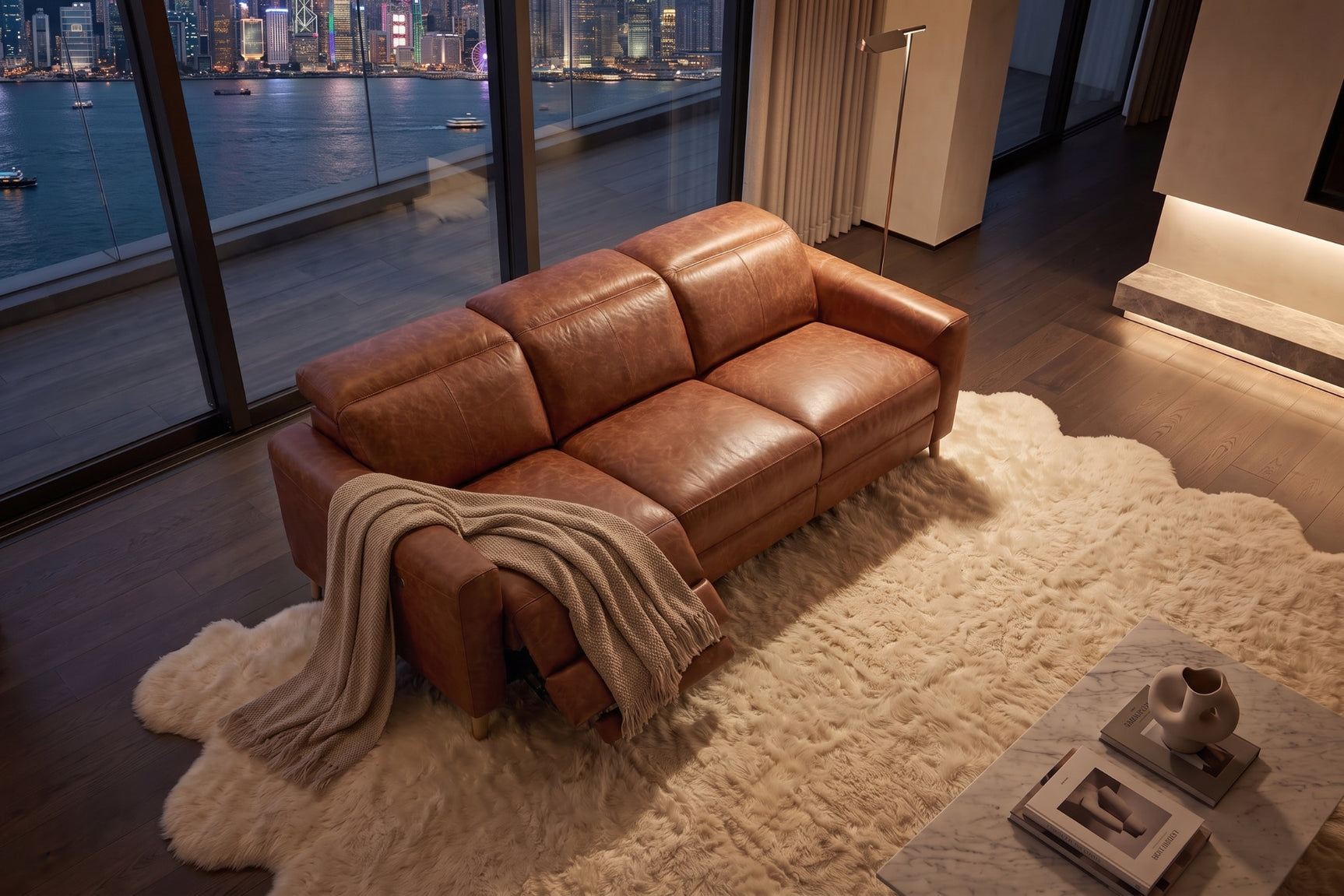 Elodie Distressed Italian Aniline Leather Dual Recliner Sofa