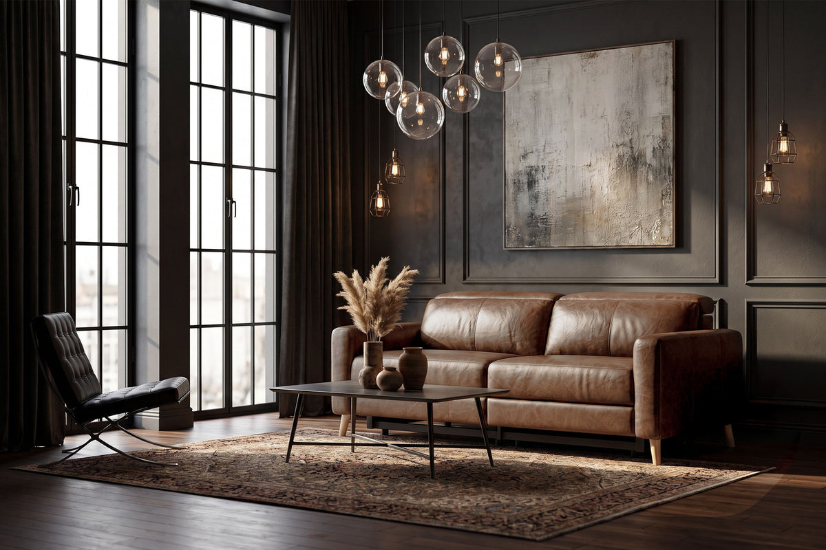 Elodie dual Recliner Sofa in distressed Italian aniline leather