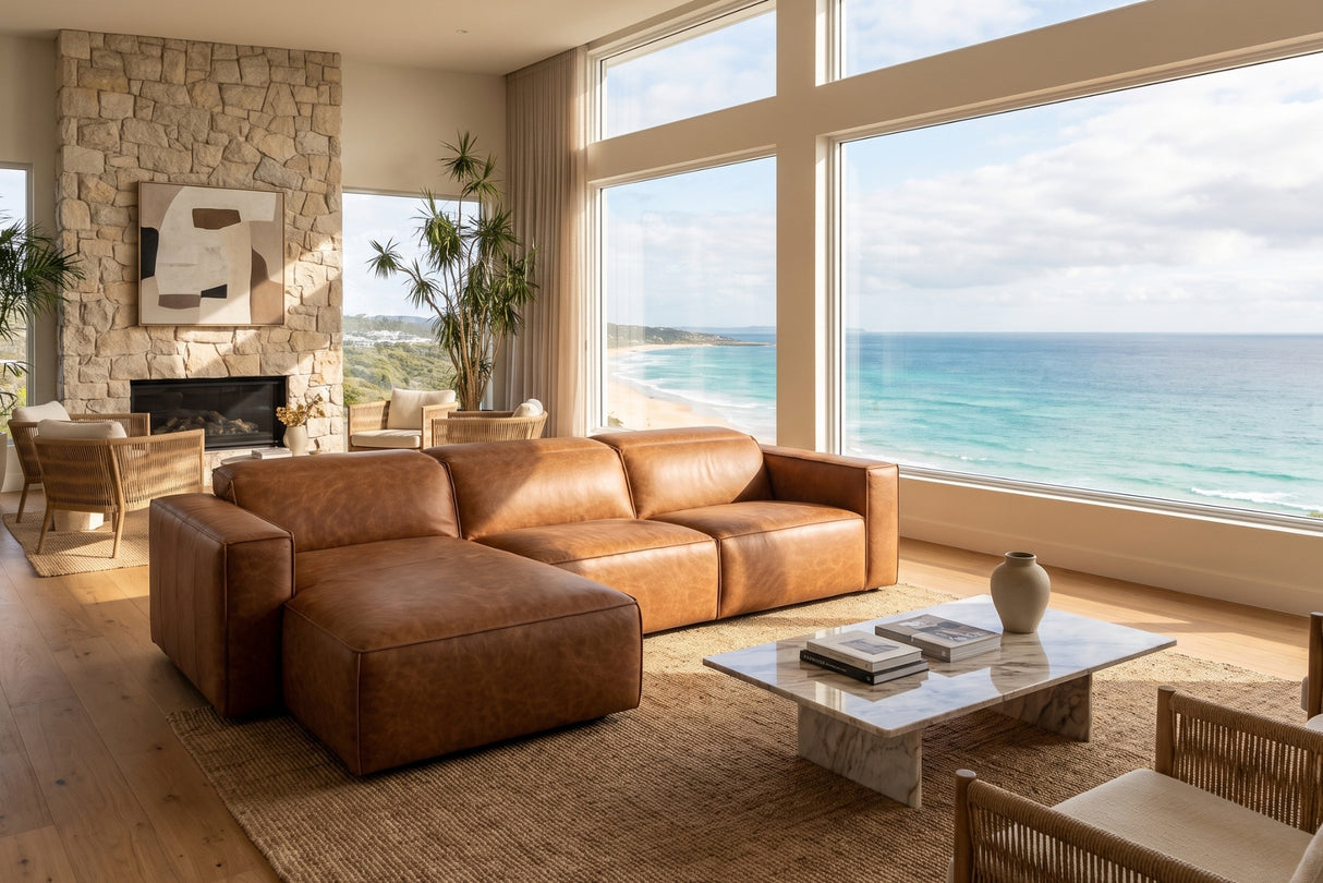 Emery Distressed Italian Aniline Leather Recliner Sectional Sofa