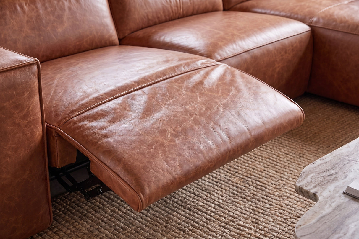 Emery Distressed Italian Aniline Leather Recliner Sectional Sofa