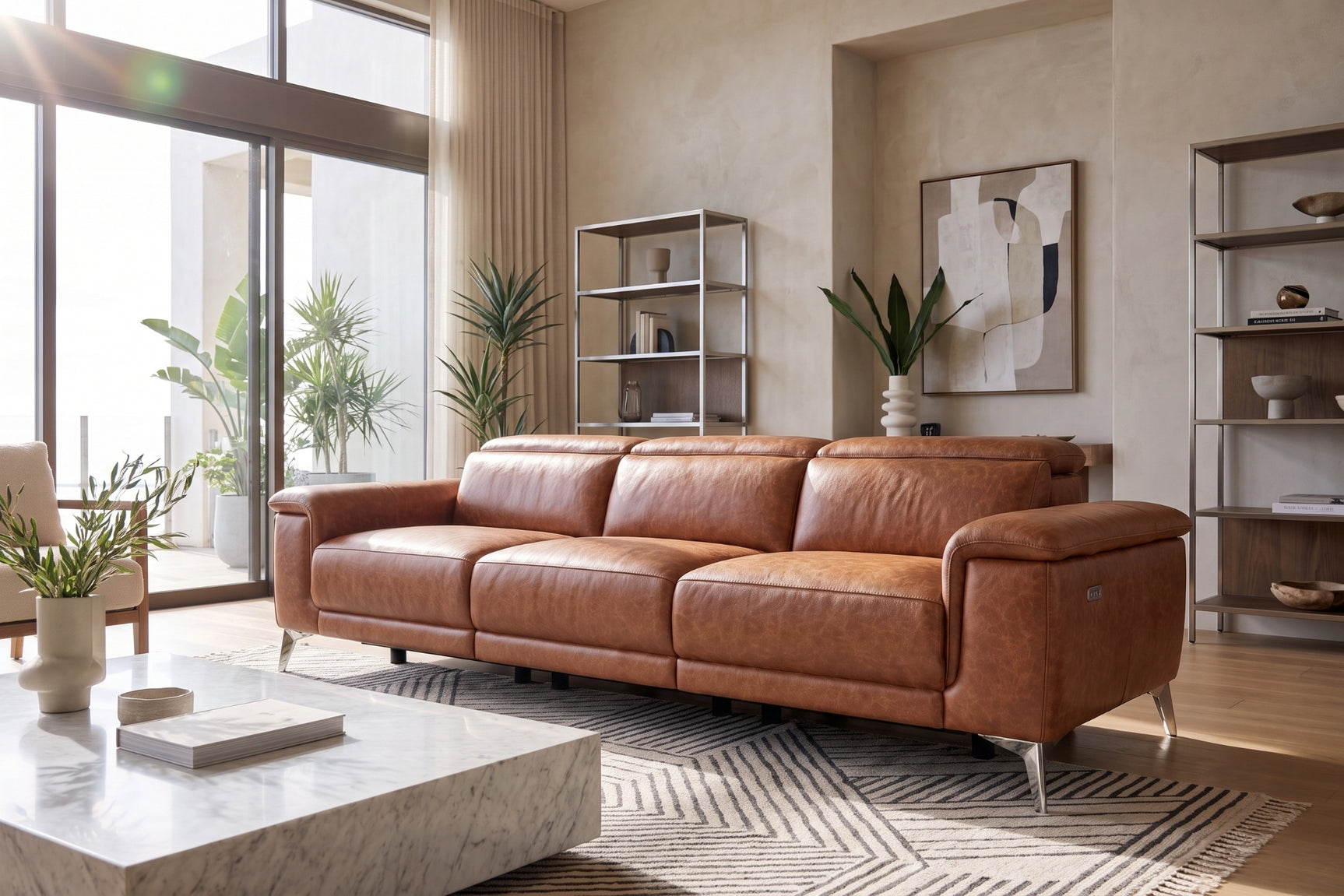 Valencia Pista Distressed Leather Reclining Sofa