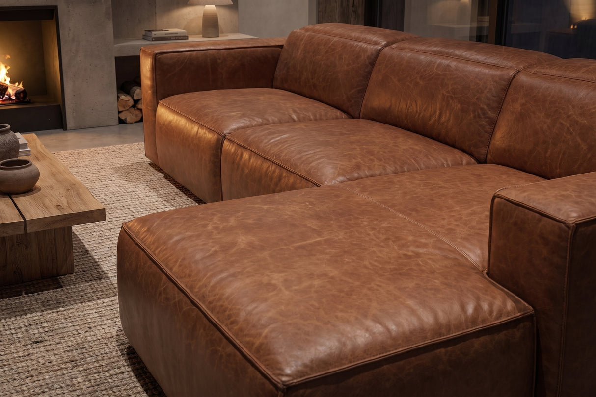 Emery Distressed Italian Aniline Leather Recliner Sectional Sofa