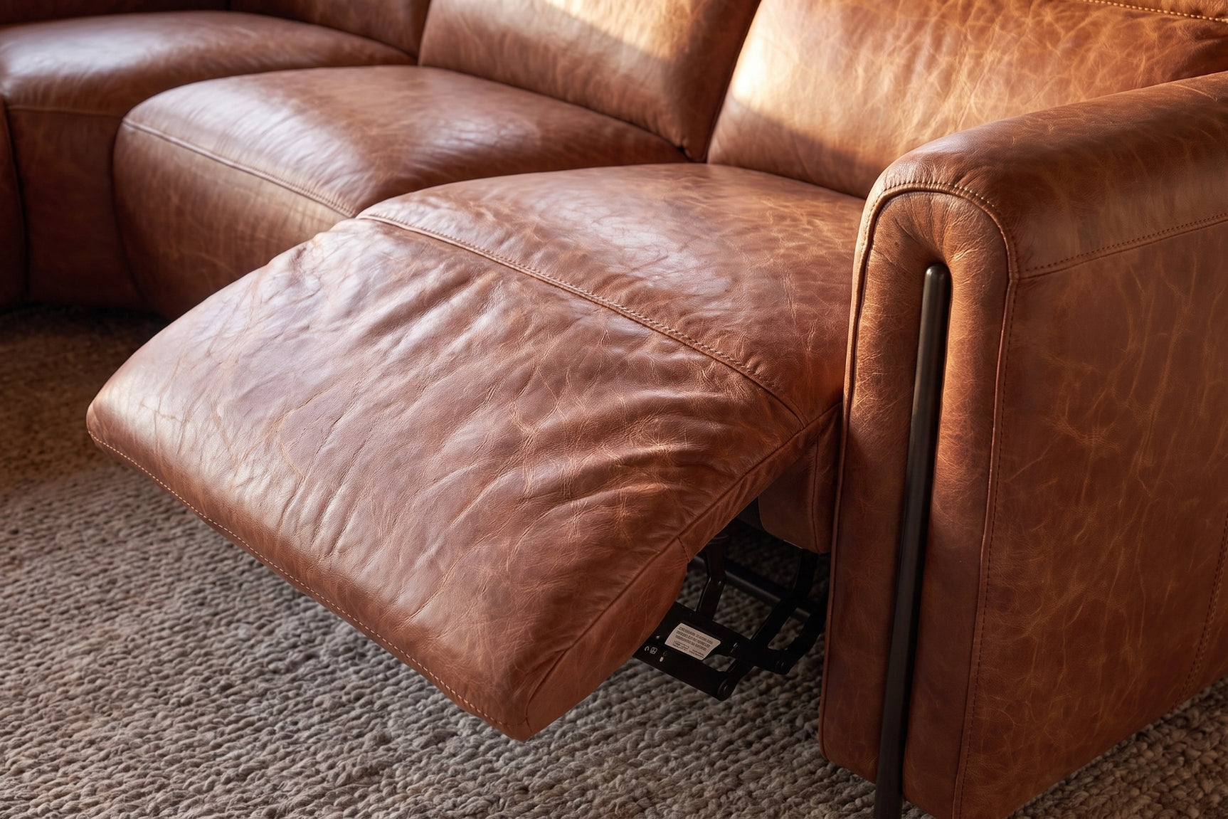 Octavia Distressed Italian Aniline Leather Reclining Corner Sectional Sofa