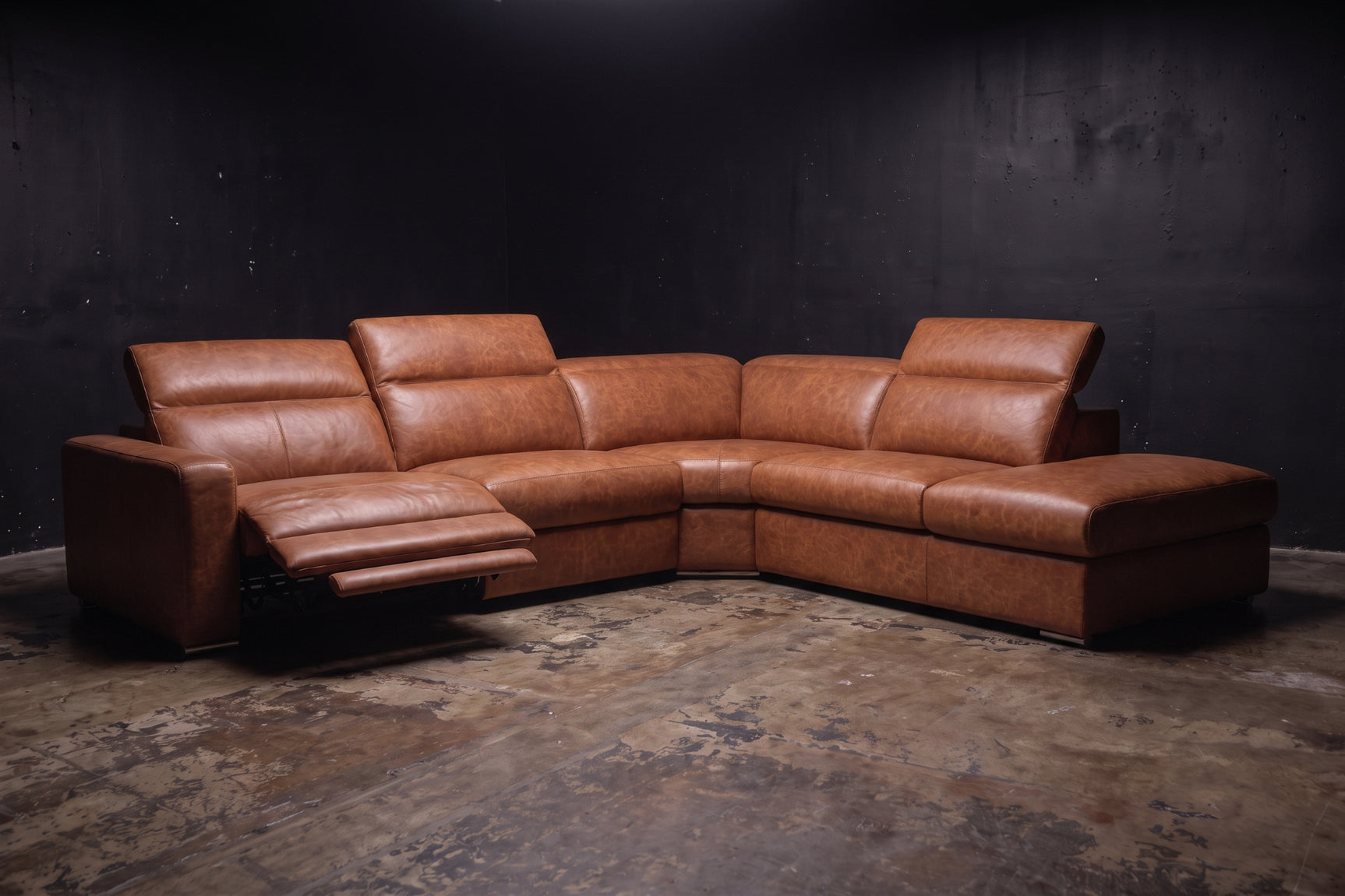 Clara Distressed Leather Recliner Sectional Sofa