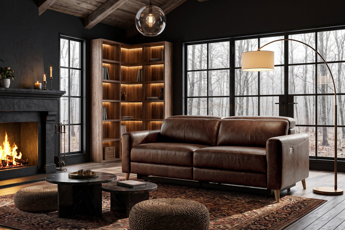 Elodie dual Recliner Sofa in distressed Italian aniline leather