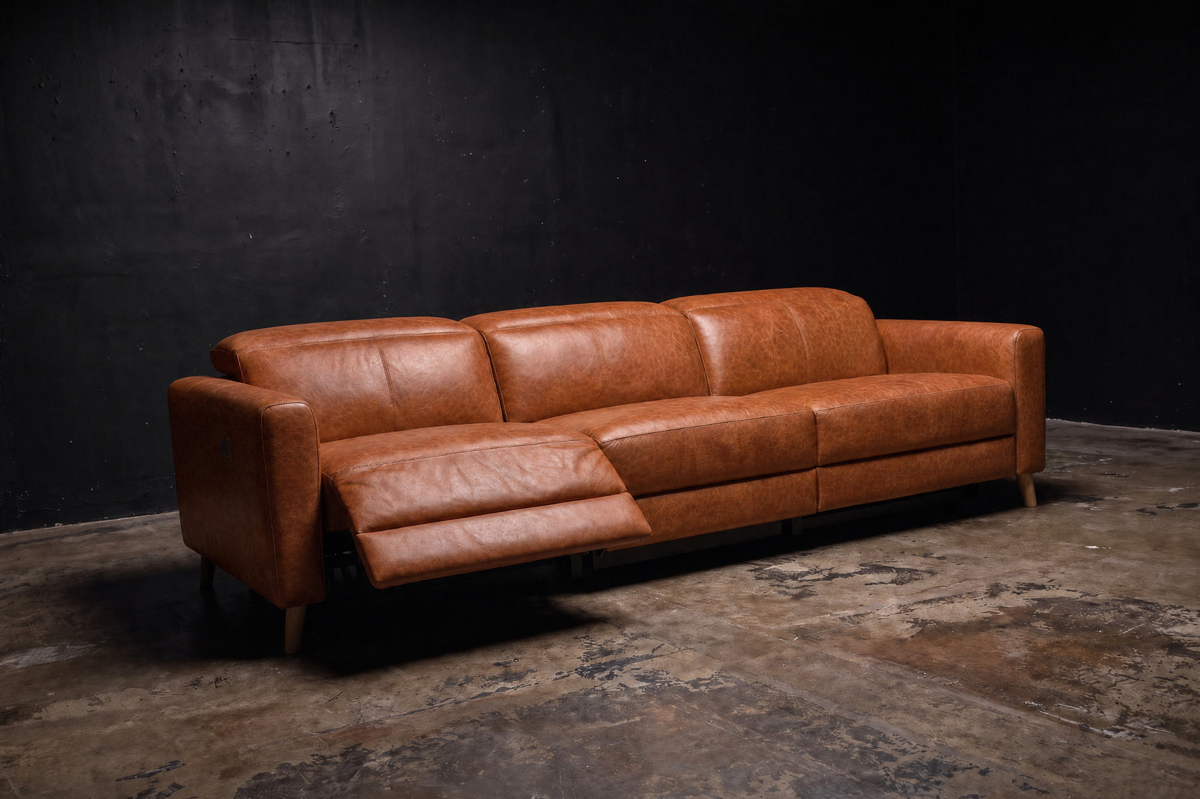 Elodie Distressed Italian Aniline Leather Dual Recliner Sofa