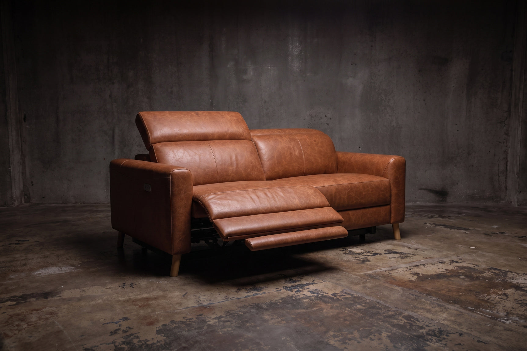 Elodie Distressed Italian Aniline Leather Dual Recliner Sofa