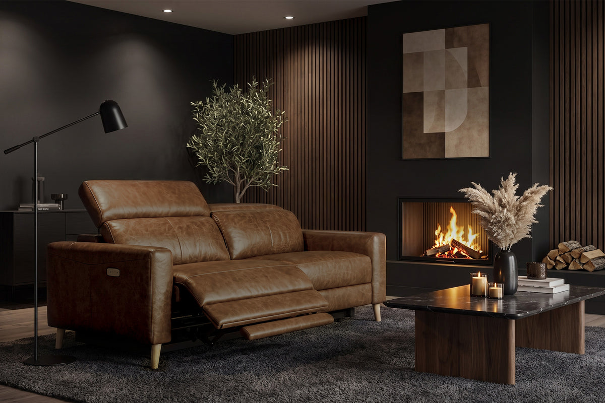 Elodie dual Recliner Sofa in distressed Italian aniline leather