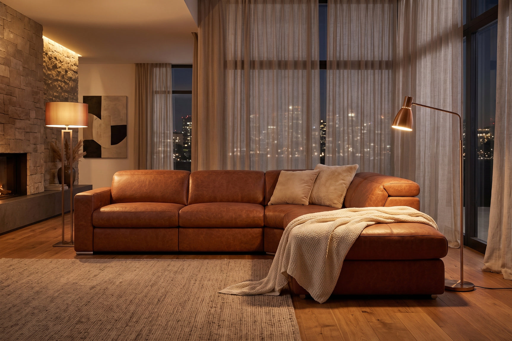 Clara Distressed Leather Recliner Sectional Sofa