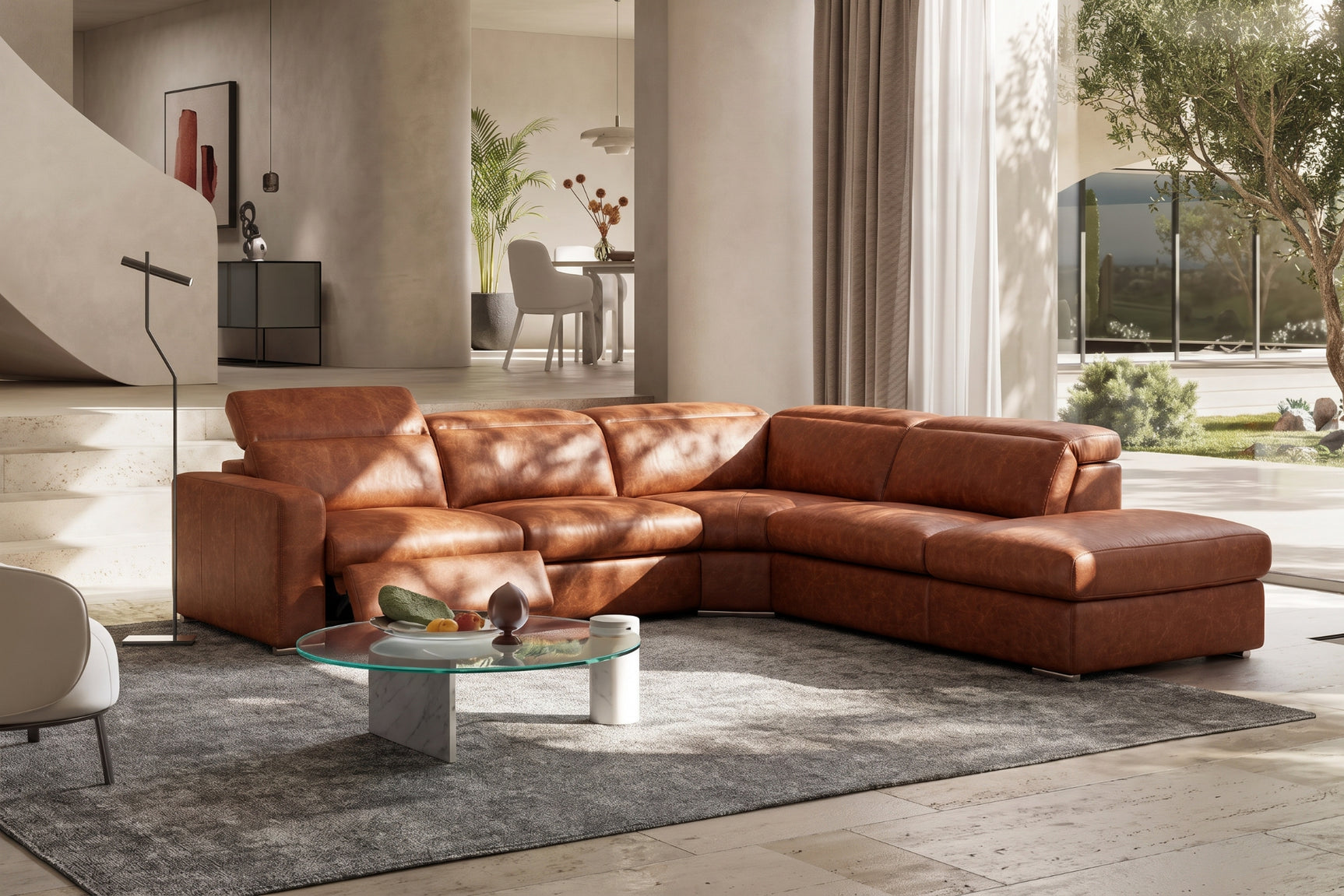 Clara Distressed Leather Recliner Sectional Sofa