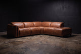 Octavia Distressed Italian Aniline Leather Reclining Corner Sectional Sofa
