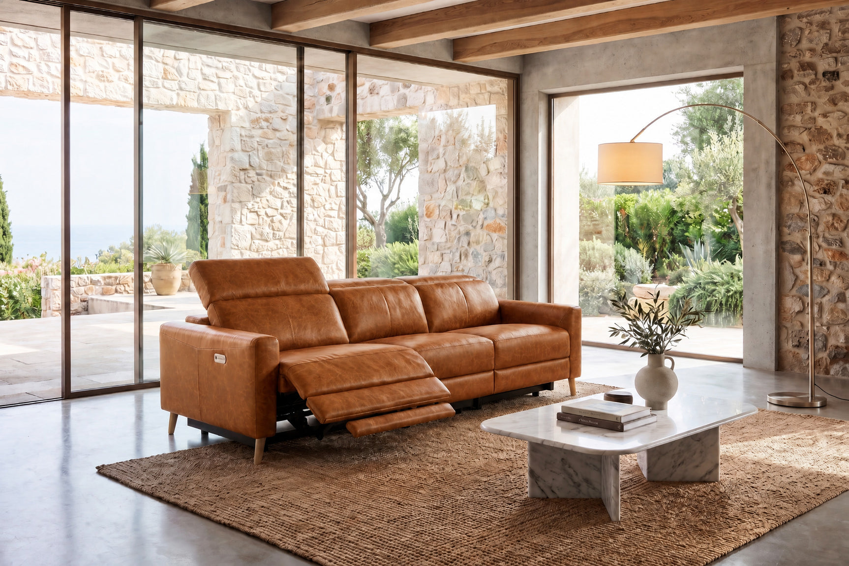Elodie Distressed Italian Aniline Leather Dual Recliner Sofa
