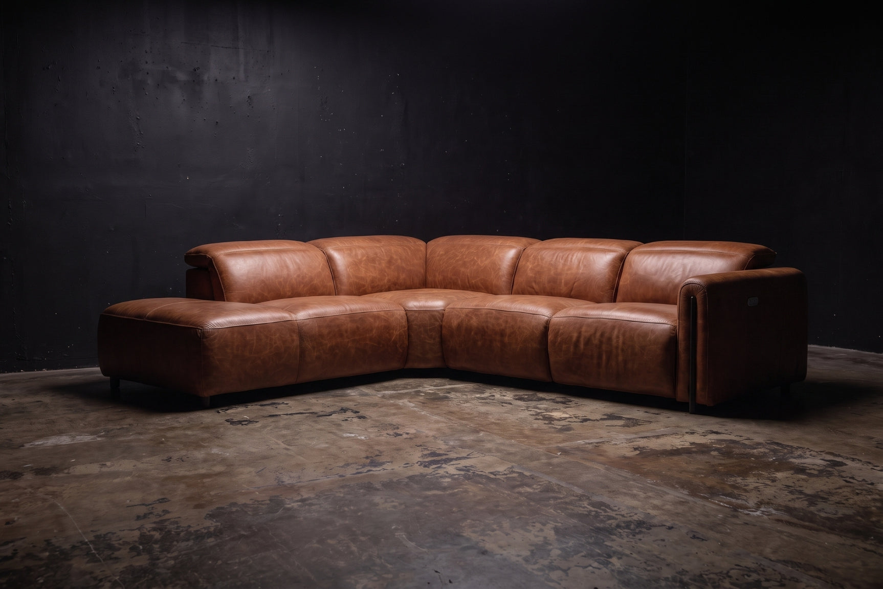 Octavia Distressed Italian Aniline Leather Reclining Corner Sectional Sofa