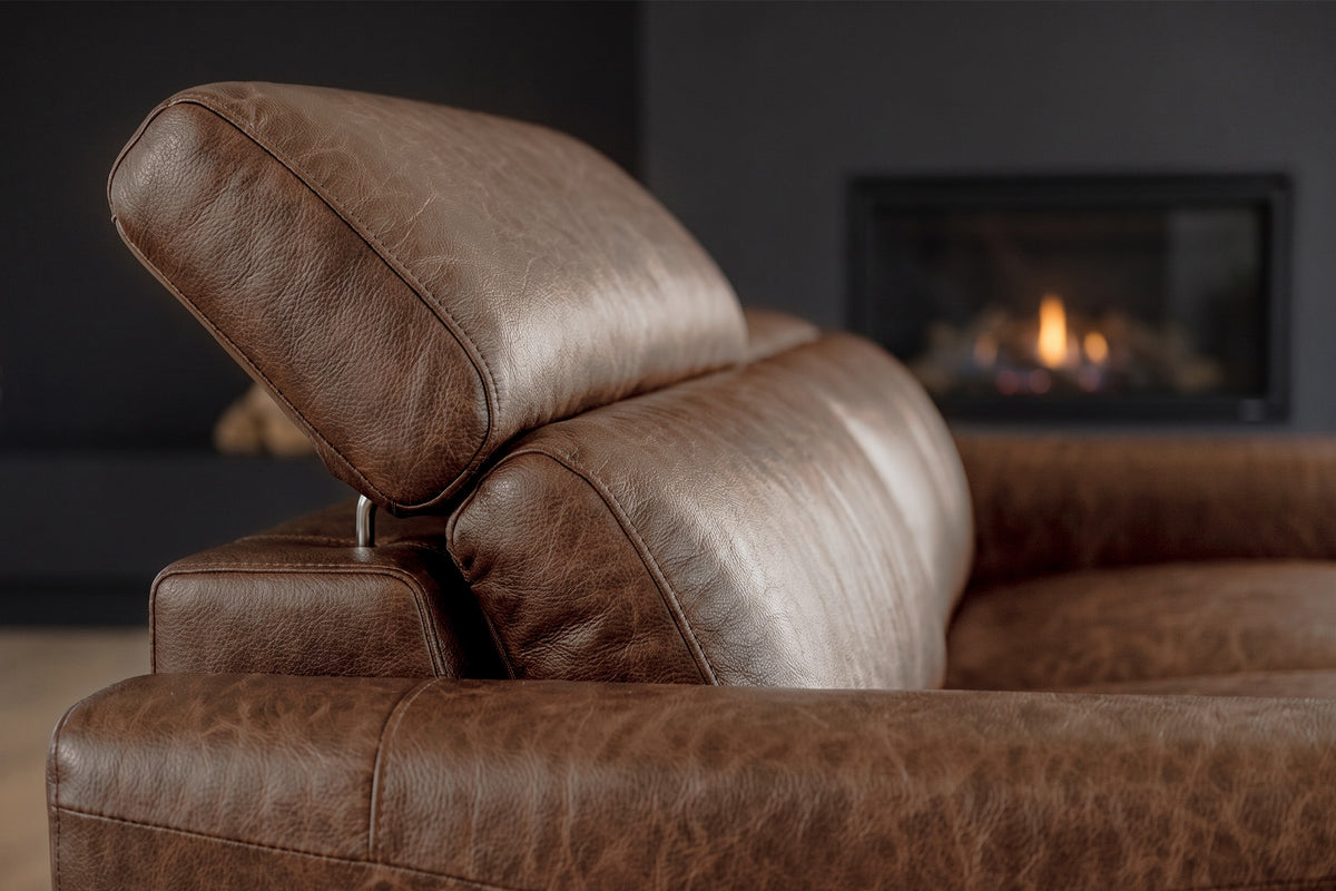 Elodie dual Recliner Sofa in distressed Italian aniline leather