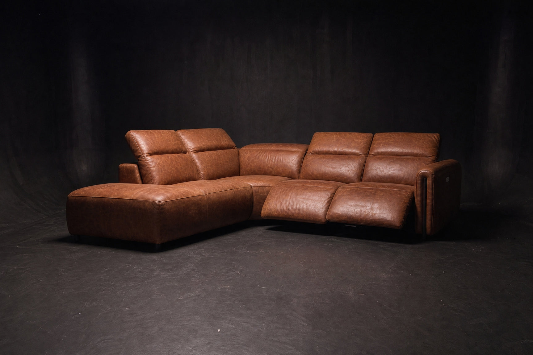 Octavia Distressed Italian Aniline Leather Reclining Corner Sectional Sofa