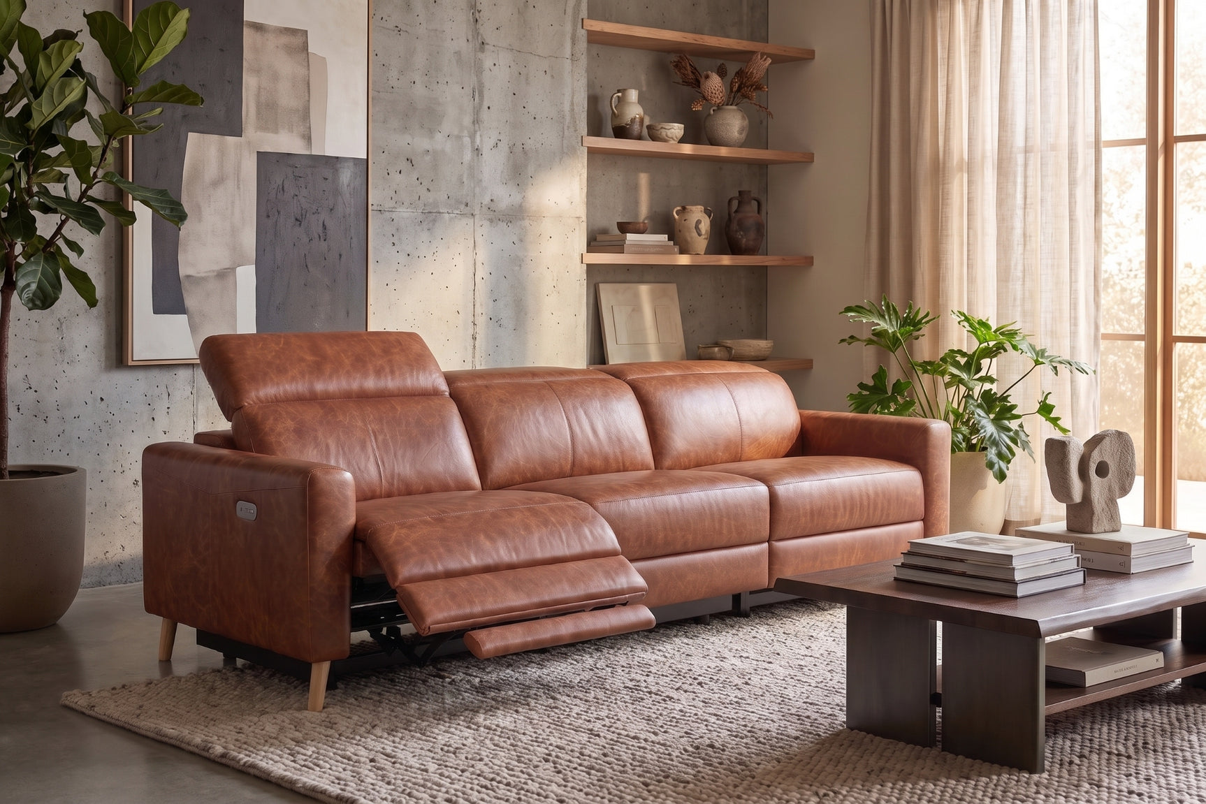 Elodie Distressed Italian Aniline Leather Dual Recliner Sofa