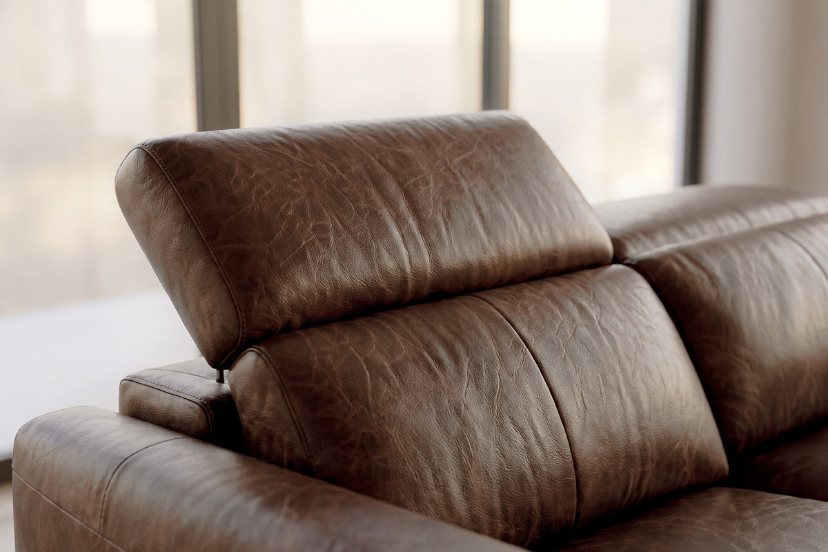 Elodie dual Recliner Sofa in distressed Italian aniline leather