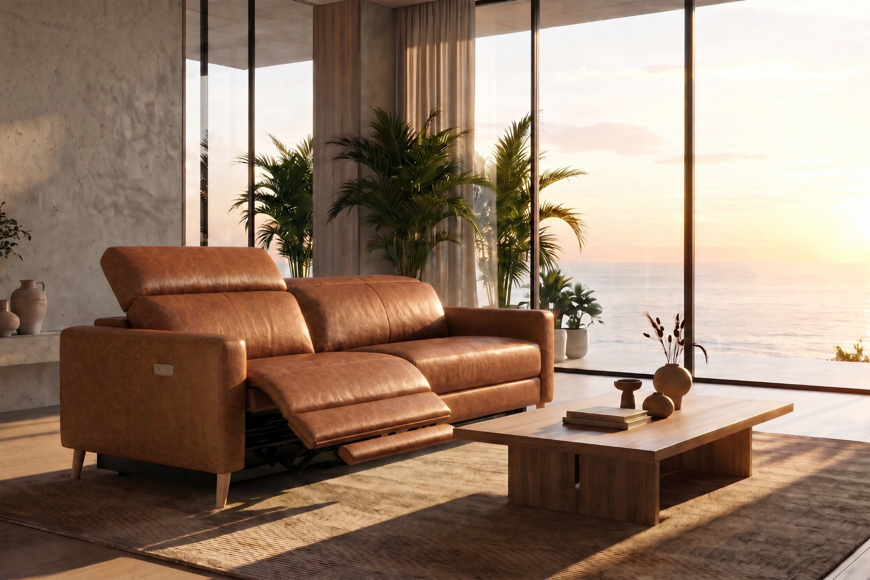 Elodie Distressed Italian Aniline Leather Dual Recliner Sofa