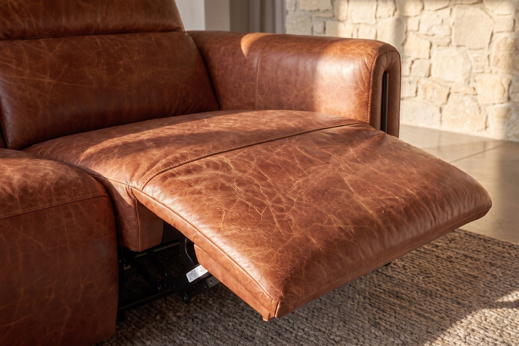 Octavia Distressed Italian Aniline Leather Reclining Corner Sectional Sofa