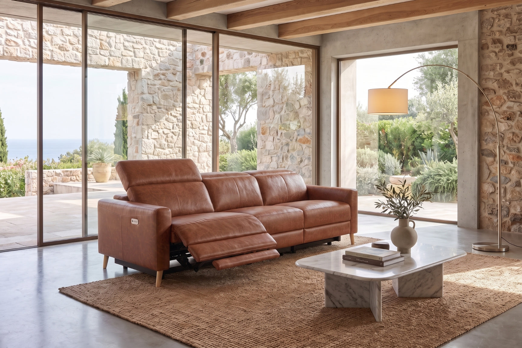 Elodie Distressed Italian Aniline Leather Dual Recliner Sofa