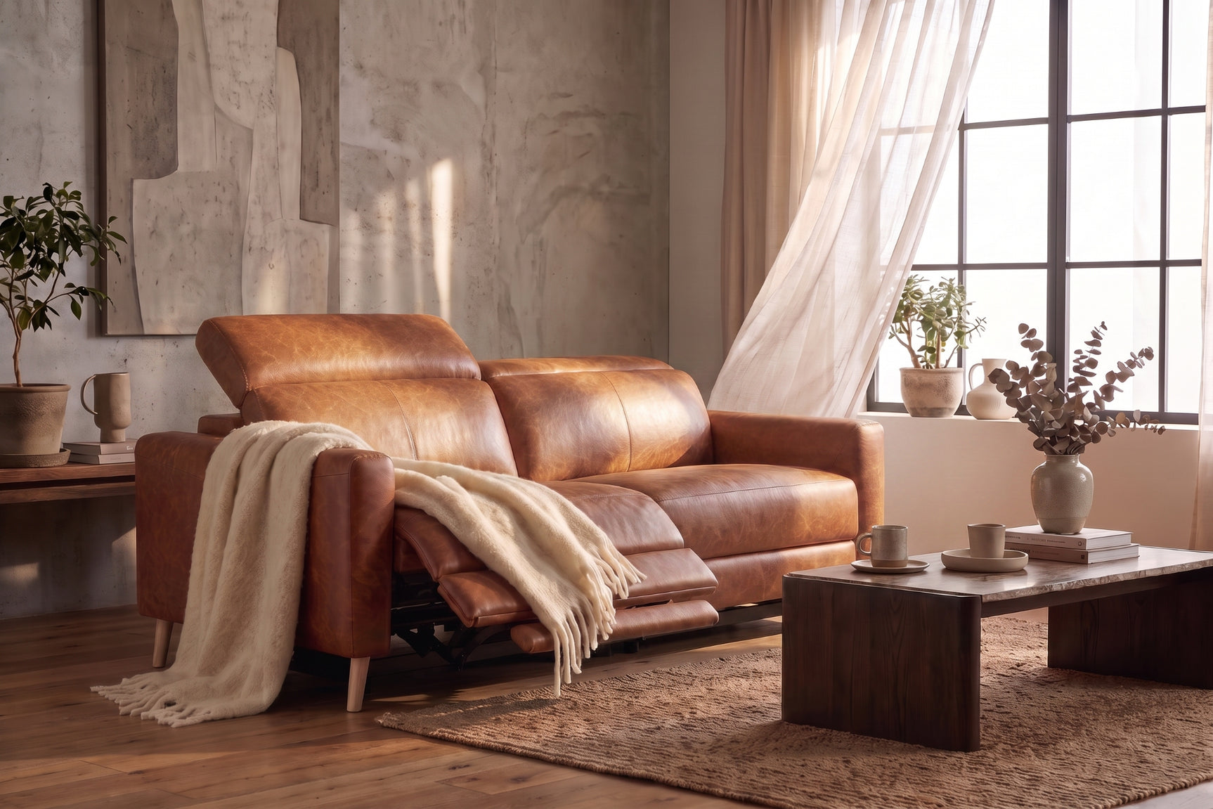 Elodie Distressed Italian Aniline Leather Dual Recliner Sofa