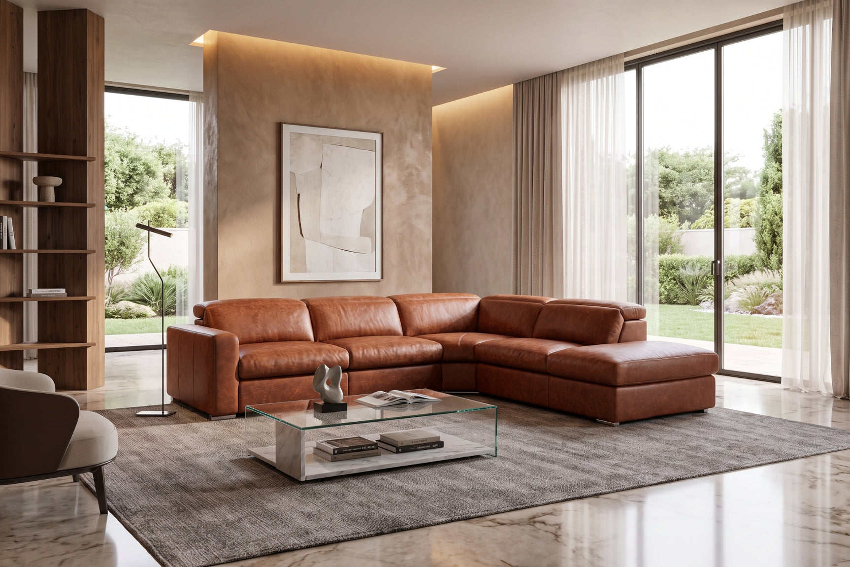 Clara Distressed Leather Recliner Sectional Sofa