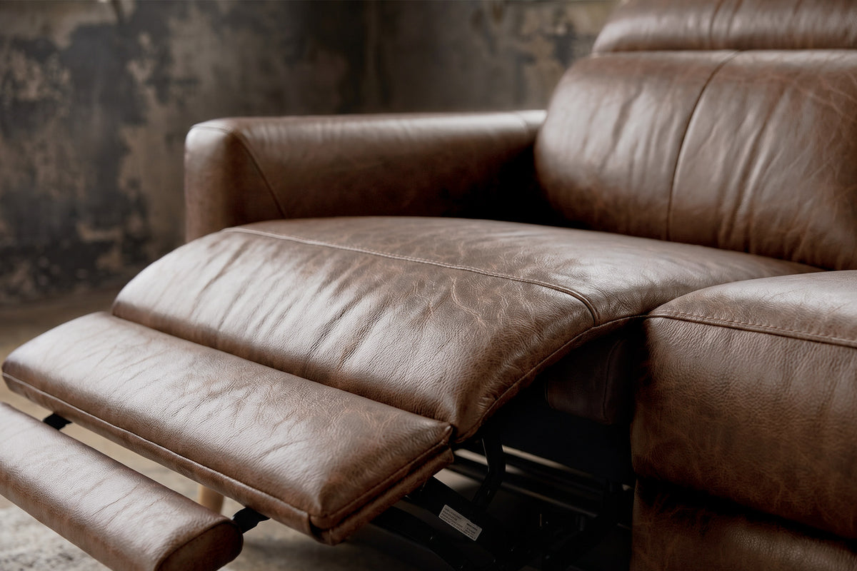 Elodie dual Recliner Sofa in distressed Italian aniline leather
