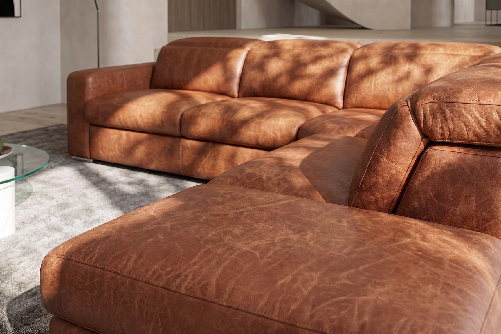 Clara Distressed Leather Recliner Sectional Sofa
