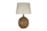 Linden mango wood table lamp with off-white cotton shade, front view