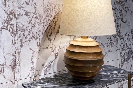 Linden Mango Wood Table Lamp with Cotton Shade - A Natural Accent for Any Surface