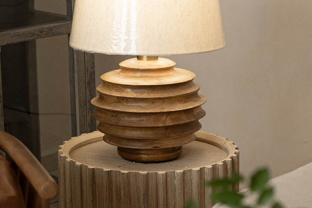 Linden Mango Wood Table Lamp with Cotton Shade - Natural Finish