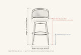 Locorotondo dimensions: 18.25 in wide, 19.00 in deep, 35.75 in high, seat about 26 in high, footrest 10.5 in from the floor
