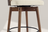 Close-up of the Locorotondo base: swivel plate under the cushion, wood apron with bolt heads