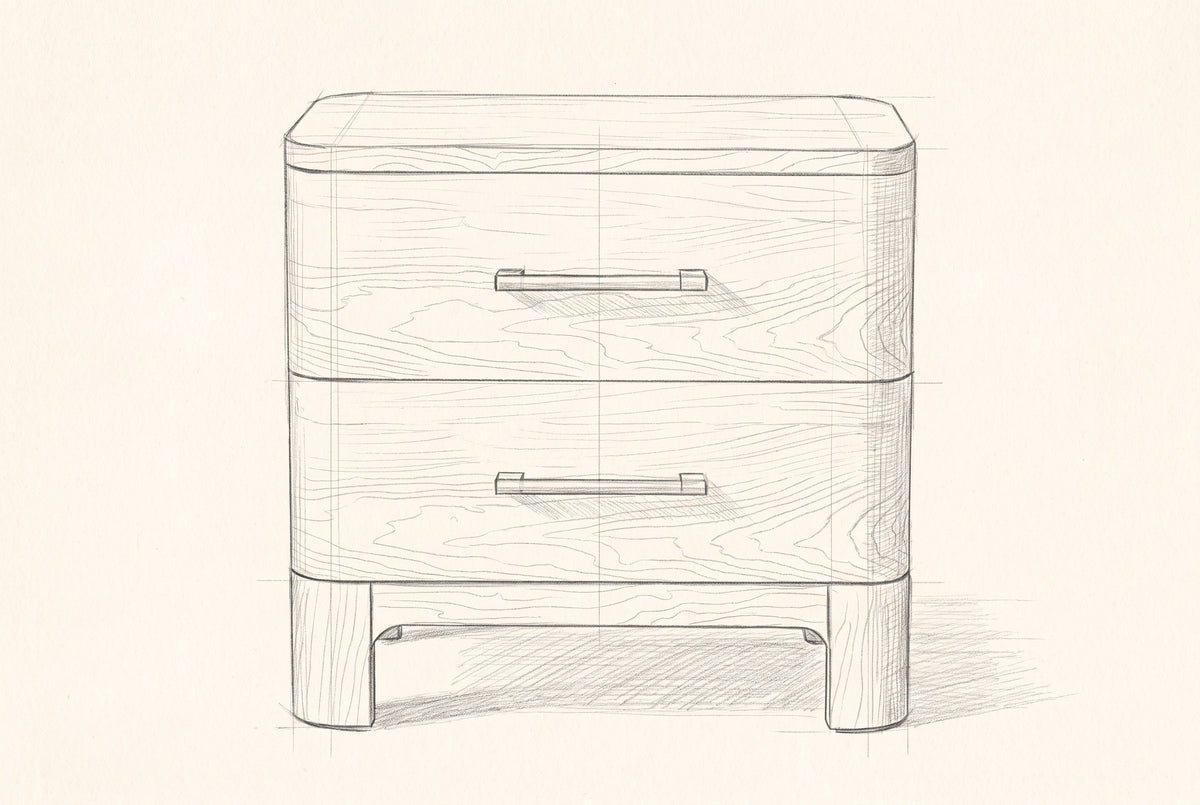 Pencil drawing of the Lodi nightstand traced from the front view