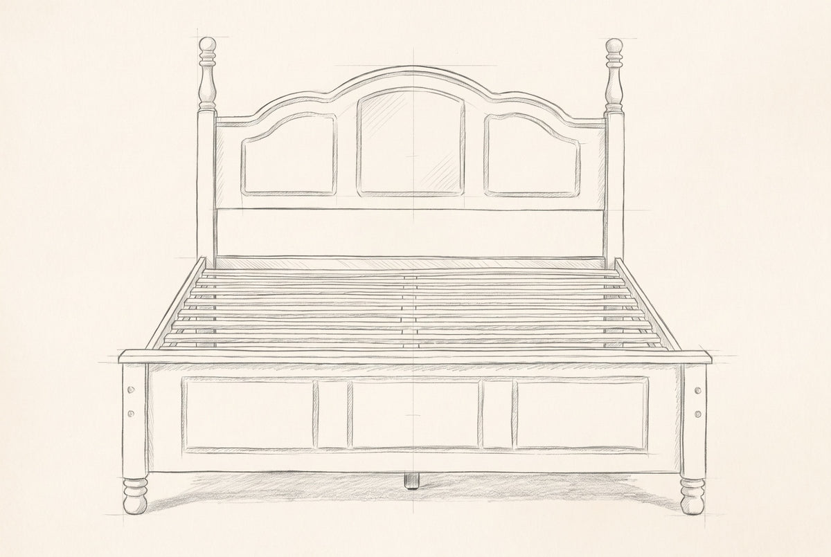 Pencil drawing of the Loreto bed traced from the front view