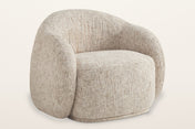 Lowell bucket accent chair in beige textured fabric, three-quarter view on a warm white studio backdrop