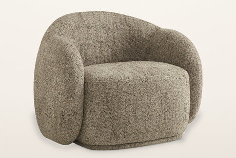 Lowell bucket accent chair in brown textured fabric, three-quarter view on a warm white studio backdrop