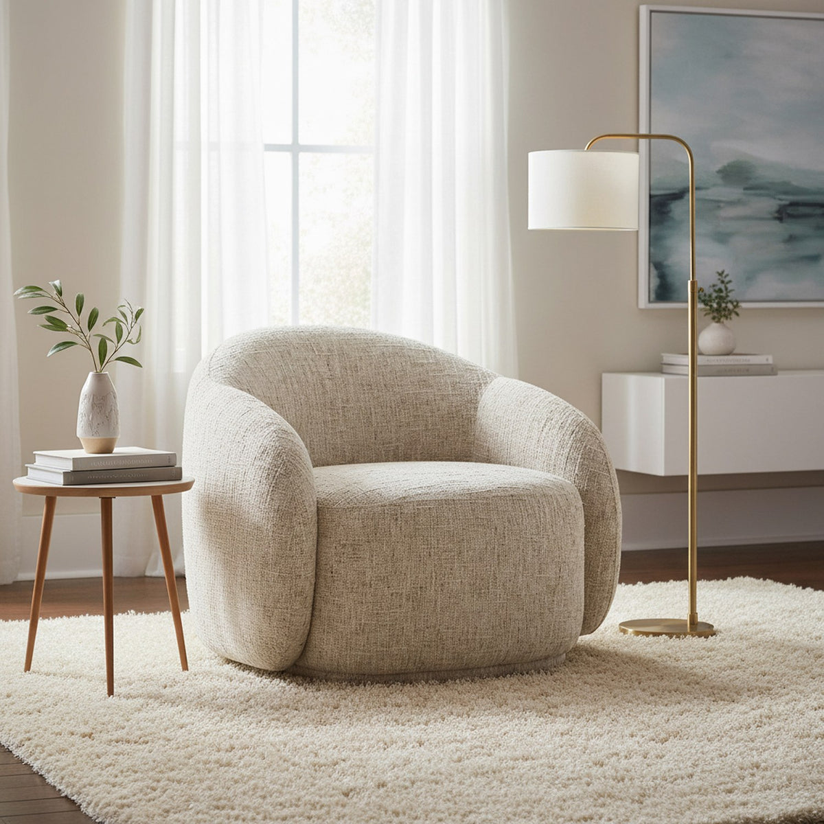 Lowell Textured Fabric Bucket Accent Chair