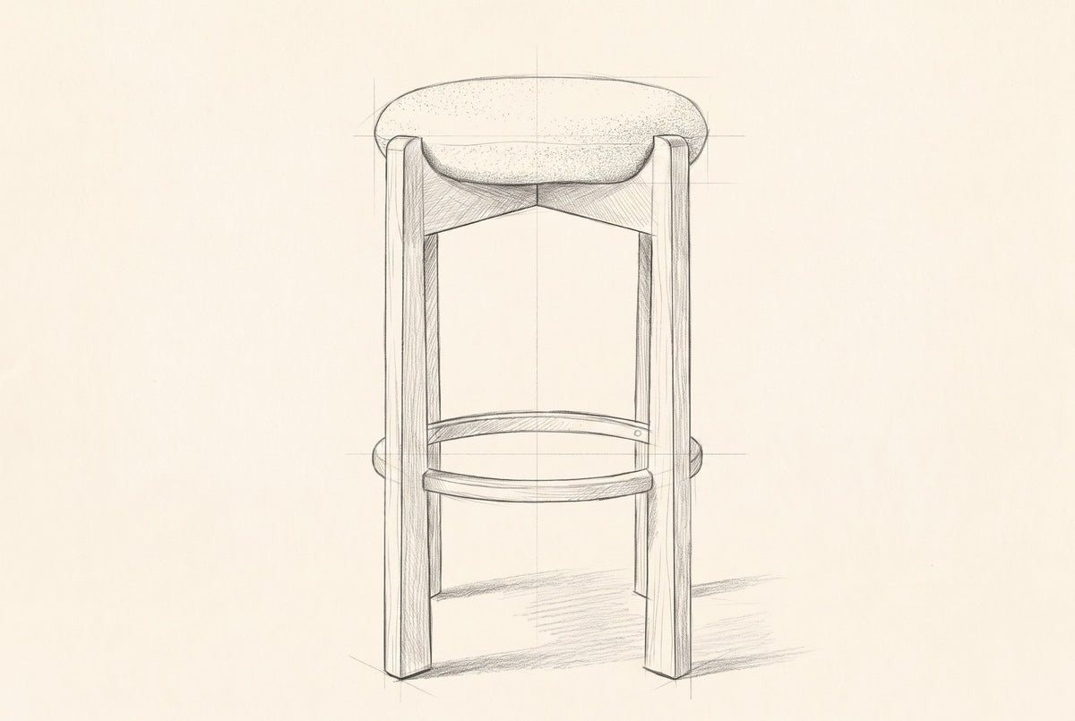 Pencil drawing of the Lucera bar stool, front view