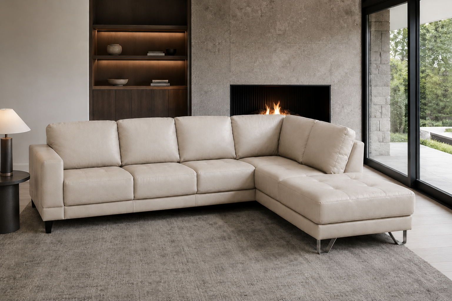 Lucien bisque leather sectional left bumper, Italian Nappa leather detail