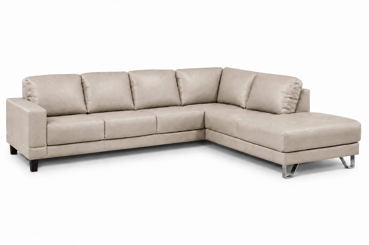Lucien bisque leather sectional left bumper, wide track arms and cushion detail