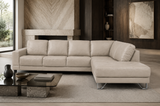 Lucien bisque leather sectional left configuration, elevated metal legs detail