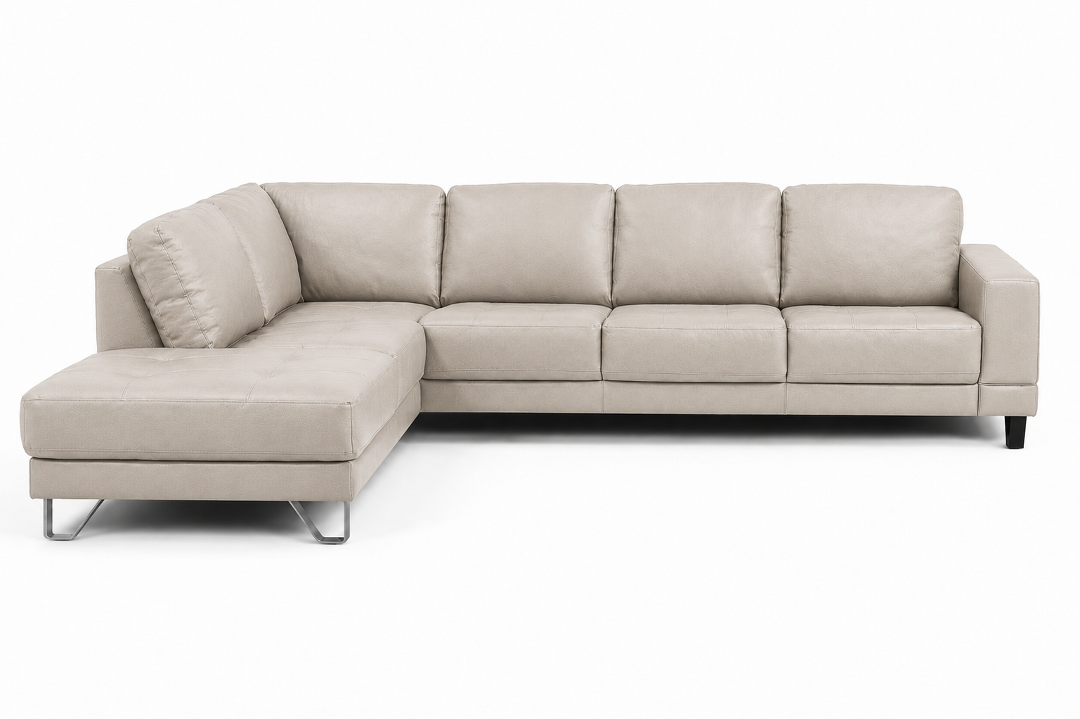 Lucien bisque leather sectional sofa with right-facing chaise, front angle view
