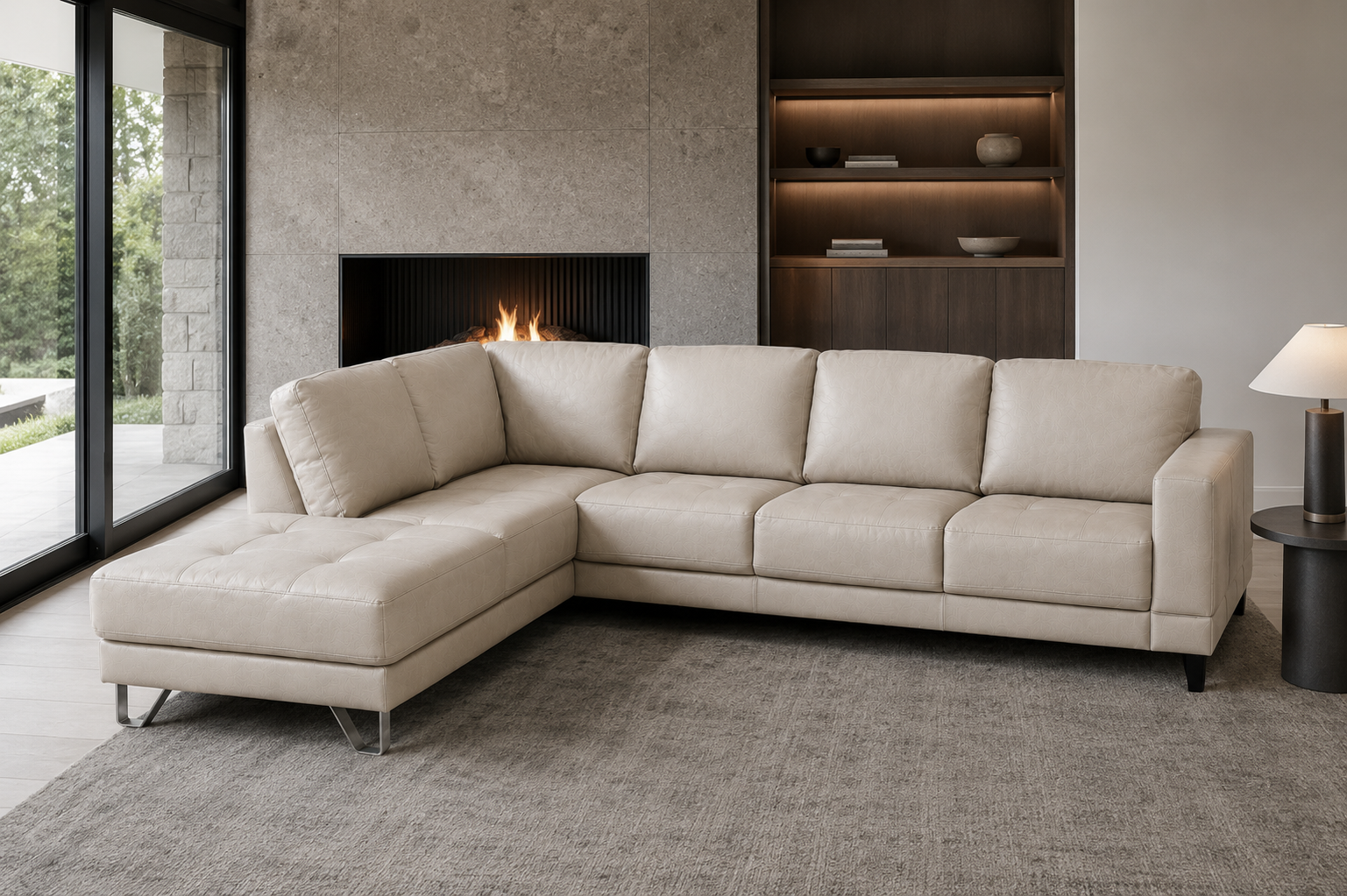 Lucien bisque leather sectional right bumper, Italian Nappa leather texture