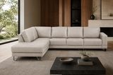 Lucien bisque leather sectional right configuration, three-quarter view